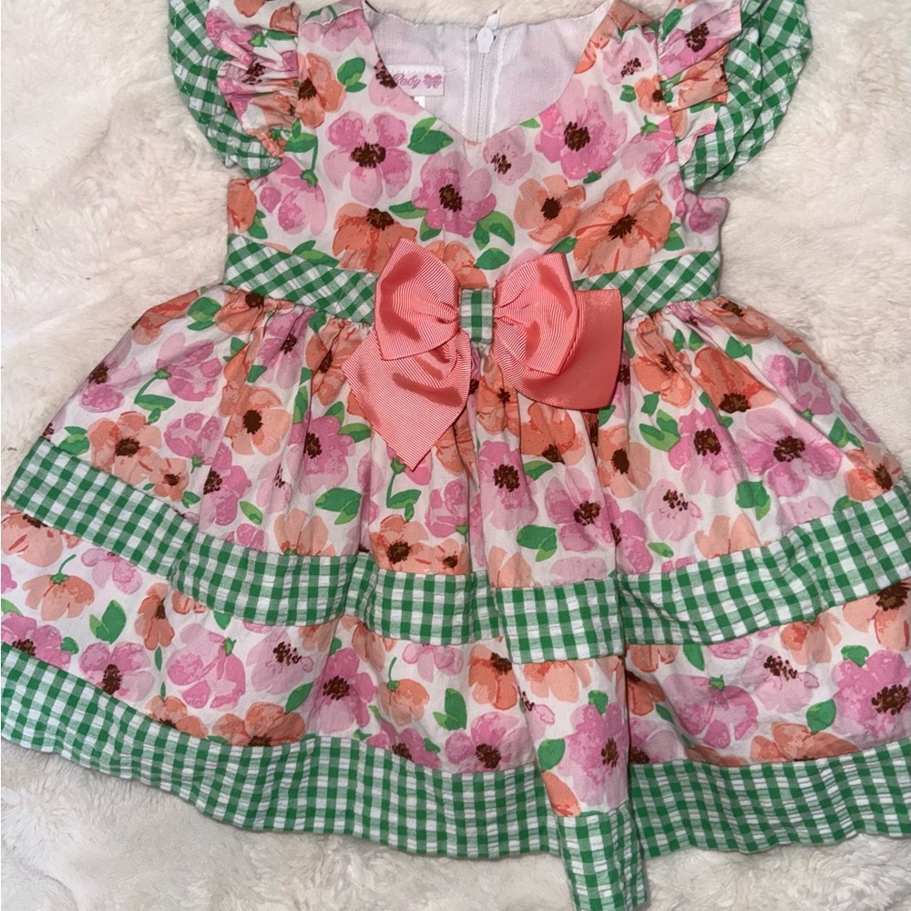 Bonnie Baby Floral Gingham Bow Baby Dress